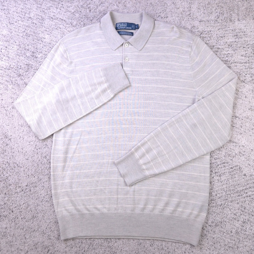 Polo Ralph Lauren Sweater Mens Large Collared Wool Silk Cashmere Pullover Gray